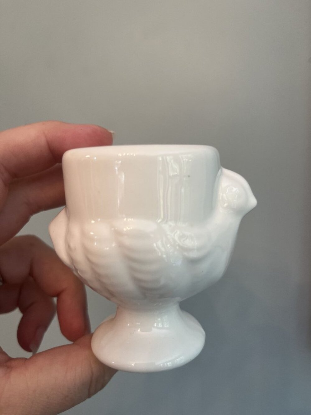 Vintage Collectable White Chicken Ceramic 2.75"H Egg Cup